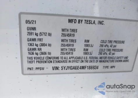 2021 Tesla Model Y Long Range Dual Motor All-Wheel Drive from USA, damaged, VIN 5YJYGAEE4MF186934
